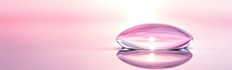 Poster - A soft pink droplet rests on a reflective surface, capturing light in a serene atmosphere.