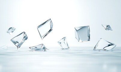 Aufkleber - Ice cubes splash into clear water, creating a refreshing and dynamic visual effect.