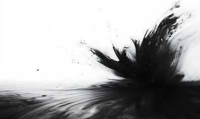 Poster - Abstract black ink splatter on a white background, creating a dynamic and artistic visual effect.