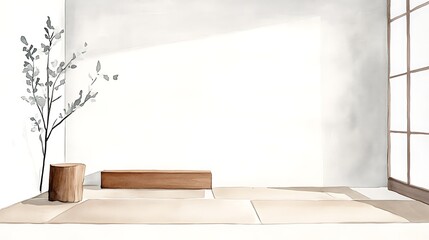 Poster - Minimalist interior design featuring natural elements and soft lighting.