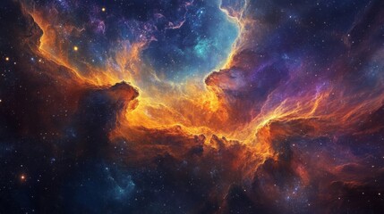 Vibrant Cosmic Nebula with Orange and Blue Hues