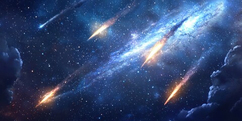 Wall Mural - A fantasy night sky filled with swirling galaxies, glowing stars, and shooting comets