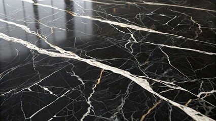 Poster - A black and white marble floor with a pattern of white lines