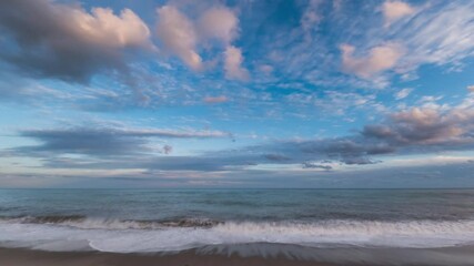 Wall Mural - Rough Sea Waves Crashing And Clouds After a Colorful Sicily Sunset Time Lapse