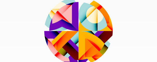 Fototapete - Abstract geometric composition with interlocking circular and angular shapes, featuring smooth gradients and sharp contrasts on a white background