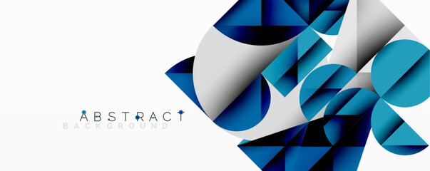 Fototapete - Abstract geometric design with intersecting circles, triangles, squares and sharp angles creating a layered composition with gradients, depth, and contrast