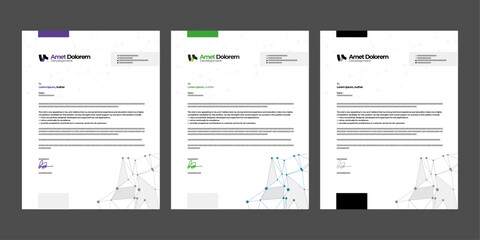 Business letterhead, Letterhead template with various colors, Letterhead template in flat style, Modern company letterhead template design