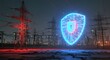 © anees - shield overlaying an industrial facility symbolizes the protection of critical infrastructure in ukraine against threats. cyber