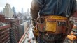 © Asimabbas - Close-Up of Construction Workers' Tool Belt on High-Rise Construction Site, Depicting the Tools of the Trade, Construction Safety, Skilled Labor on Major Building Project