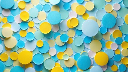 Wall Mural - pastel blue yellow circle background mockup: fun paper mosaic design template