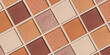 © yrabota - Cosmetics texture pattern, makeup palette vivid neutral color eye shadow, eye powder swatches banner. Female cosmetic and beauty products, aesthetic minimal beauty photo, colorful eyeshade, top view