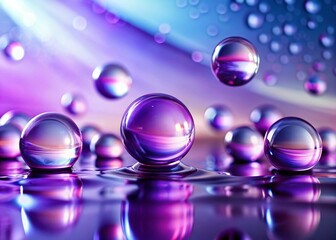Wall Mural - pastel violet water drops on shiny surface - abstract background