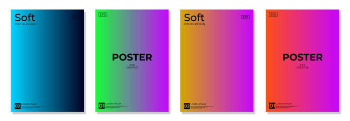Canvas Print - Modern gradient poster background vector set. Minimalist cover template with vibrant perspective geometric prism shapes in motion. Ideal design for ad, cover, web, social media, cover, banner