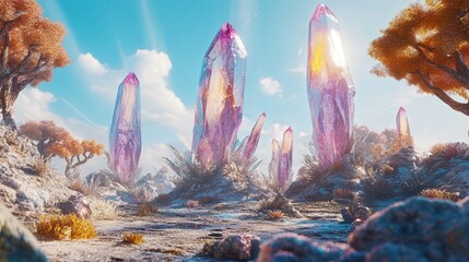 Wall Mural - alien planet where crystals grow like trees.