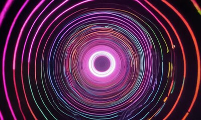 Wall Mural - Vibrant swirling neon tunnel with dynamic light patterns, creating a mesmerizing visual effect