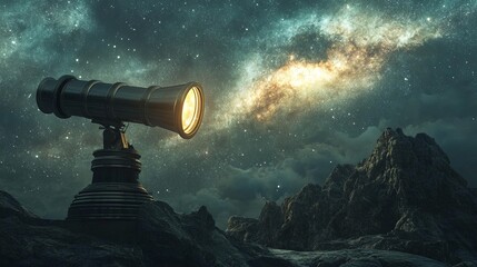 Wall Mural - a celestial observatory with a glowing telescope aimed at a galaxy-rich sky digital