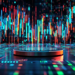 Aufkleber - Cybernetic Platform: Digital Stage for Futuristic Innovation with Glowing Data Streams and Technological Showcase
