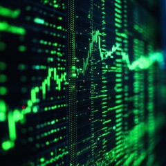 Poster - Financial Data Flowing: A Digital Display of Market Trends and Performance Indicators in Green Code