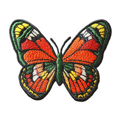 colorful butterfly embroidery patch isolated on transparent background, in PNG format, cut out
