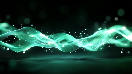 Wall Mural - Abstract glowing teal waves on dark background