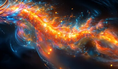 Wall Mural - Abstract representation of a vibrant cosmic wave with swirling colors and glowing particles