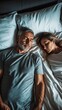 © Focus Aura - Mature Couple Sleeping Peacefully in Bed Comfortable Restful Night Sleep man calm gray woman white