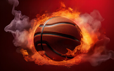 Wall Mural - Basketball ball on fire background with smoke. 