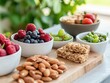 © MINMIN - Creative snack bar setup featuring organic nuts and fruits home kitchen food display natural environment close-up healthy living
