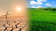 © yineaa - Arid desert and lush green landscape contrast nature scene environmental change split view climate impact