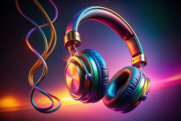 Wall Mural - Surreal Headphones: Floating Audio Device with Twisted Cord, Dreamlike Photography