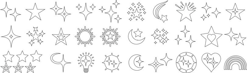Wall Mural - doodle star, celestial icon set, moon, sun, sparkle, rainbow, heart illustration. minimalist vector 