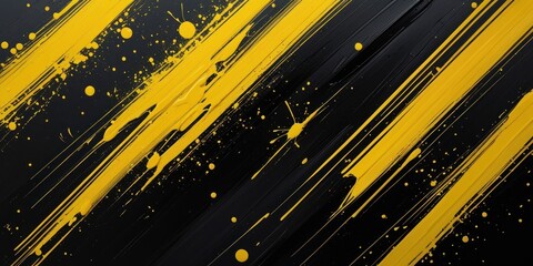 Wall Mural - black and yellow abstract background with brushstroke and halftone style. dots halftone yellow and b