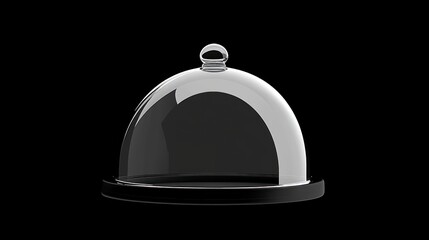 Glass dome cloche on black background; food service