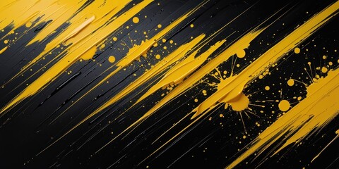 Wall Mural - black and yellow abstract background with brushstroke and halftone style. dots halftone yellow and b