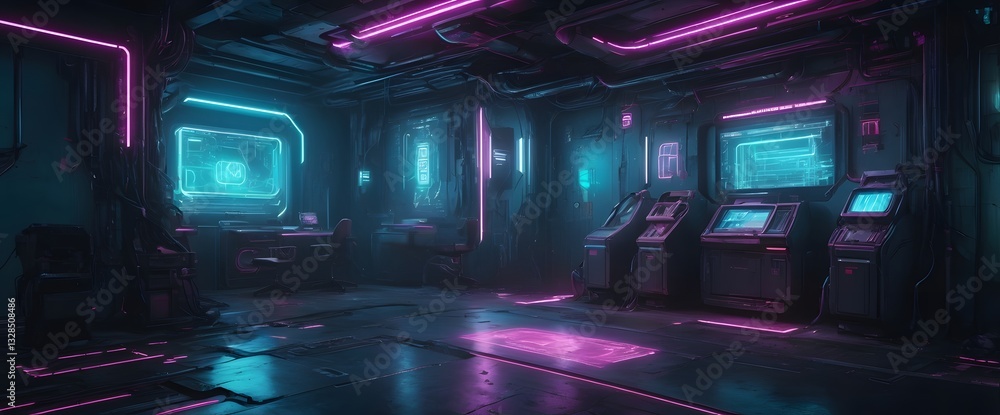 Cyberpunk interior: A futuristic interior with neon lights and ...