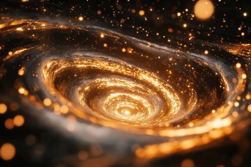 Wall Mural - stunning abstract golden galaxy vortex with glowing lights, energy flow, and swirling patterns.
