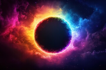 Wall Mural - ethereal planet with glowing aura surrounded by colorful nebula and stars in deep space