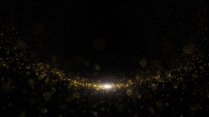 Wall Mural - loop golden particles with flickering light on black background. concept festive holiday decoration 