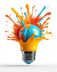 Aufkleber - Vibrant paint splash exploding from a lightbulbCreative colorful idea concept Bright orange blue yellow colors
