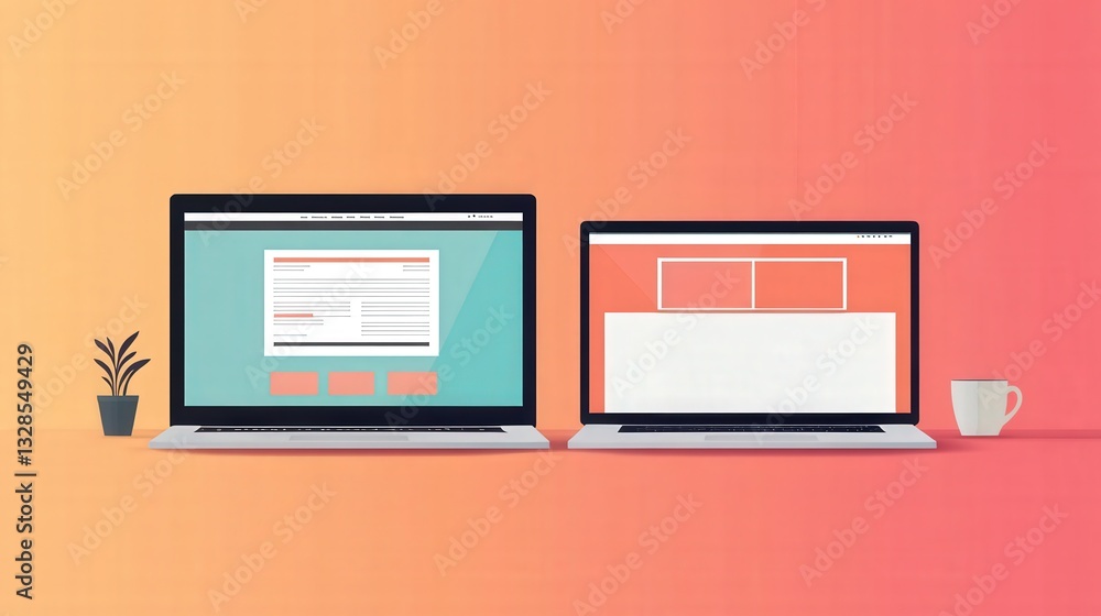 Laptops displaying outdated web design and user interfaces in a modern ...