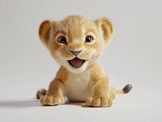 Wall Mural - Adorable lion cub portrait with bright eyes and playful expression