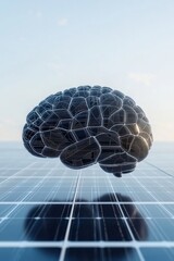 Wall Mural - a brain made of solar panels representing renewable thinking.