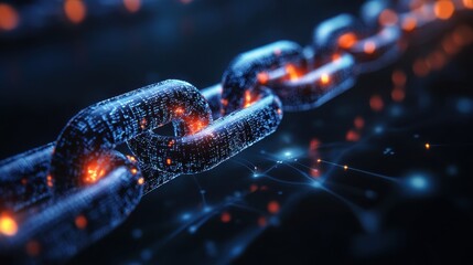 Futuristic digital blockchain chain with glowing links and data particles