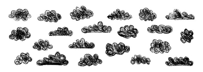 Wall Mural - set of abstract pencil clouds. hand drawn cartoon cloudy sky. vector illustration of collection of b