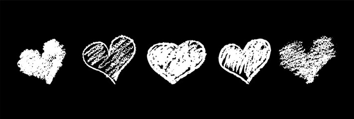Wall Mural - set of pink white signs drawn by wax pencil. love symbols in doodle style. collection of hand drawn 