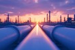 © pondolar - Sunset Over Industrial Pipes with a Vibrant Sky and Reflections in the Oil Fields