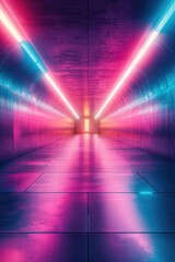 Wall Mural - futuristic neon tunnel with vibrant pink and blue lighting creating a sci-fi atmosphere