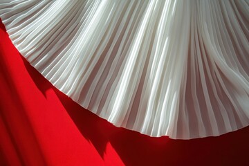 Poster - Elegant pleated white fabric draping over bold red background highlighting texture and design