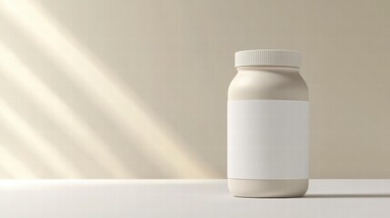 Wall Mural - minimalist bottle mockup: a simple, clean product mockup of a cream-colored bottle with a blank labe