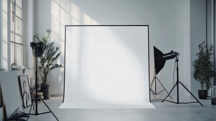 Wall Mural - studio setup: a modern, well-lit studio space, complete with backdrop, lights, equipment, and a sens